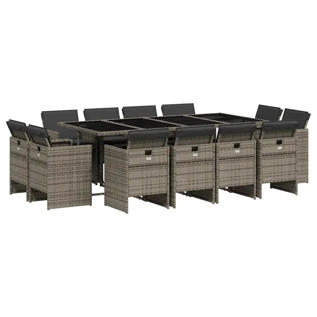 Set da Pranzo da Giardino 13pz con Cuscini Grigio in Polyrattan 3277807