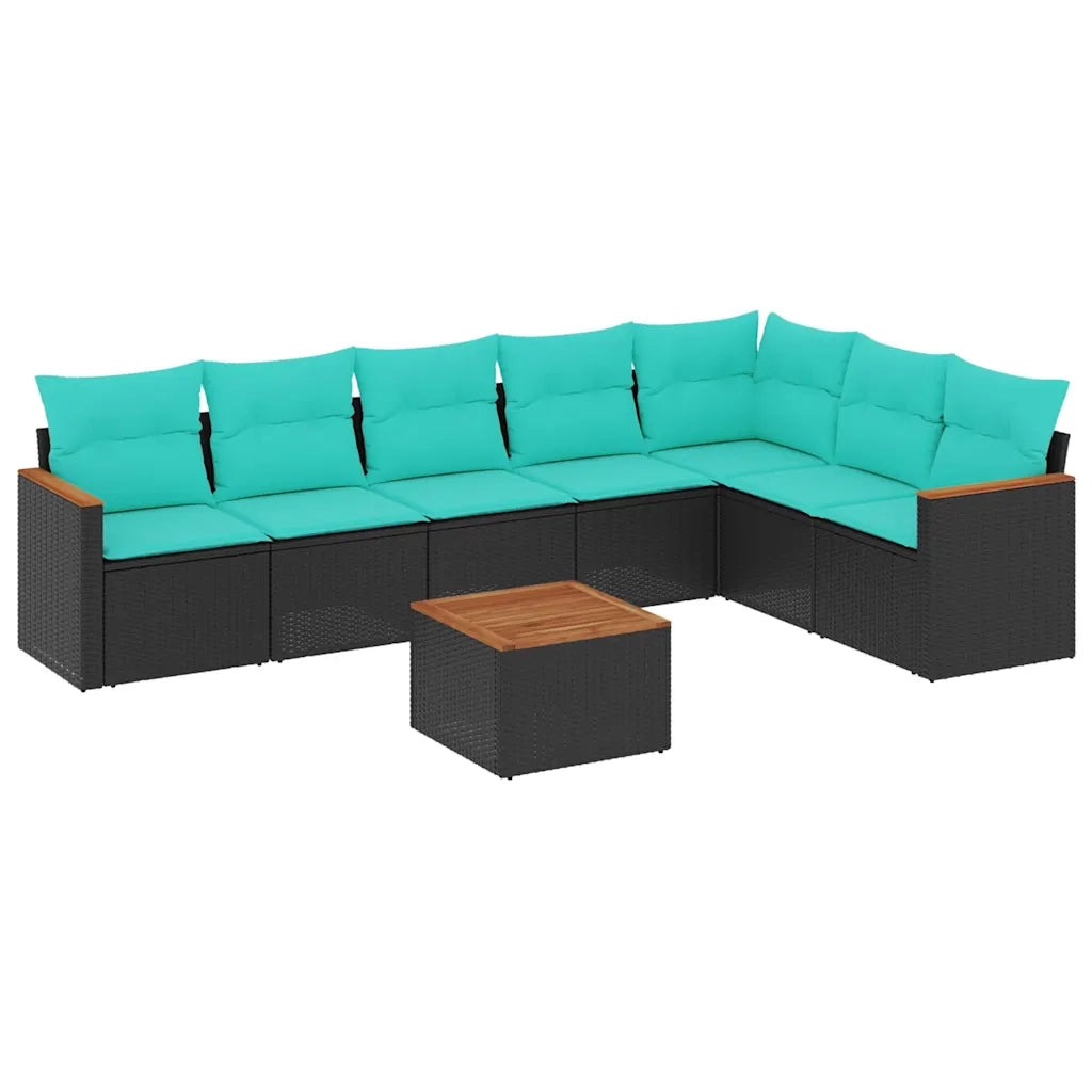 Set Divani da Giardino 8 pz con Cuscini Nero in Polyrattan 3226036