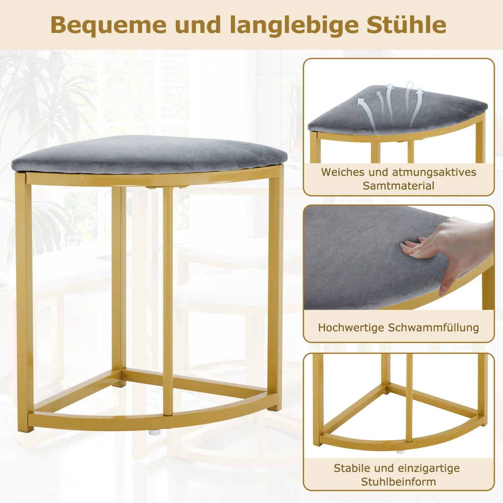 TAVOLO Set da 5 pezzi rotondo 80 cm MDF bianco e metallo dorato con 4 sedie