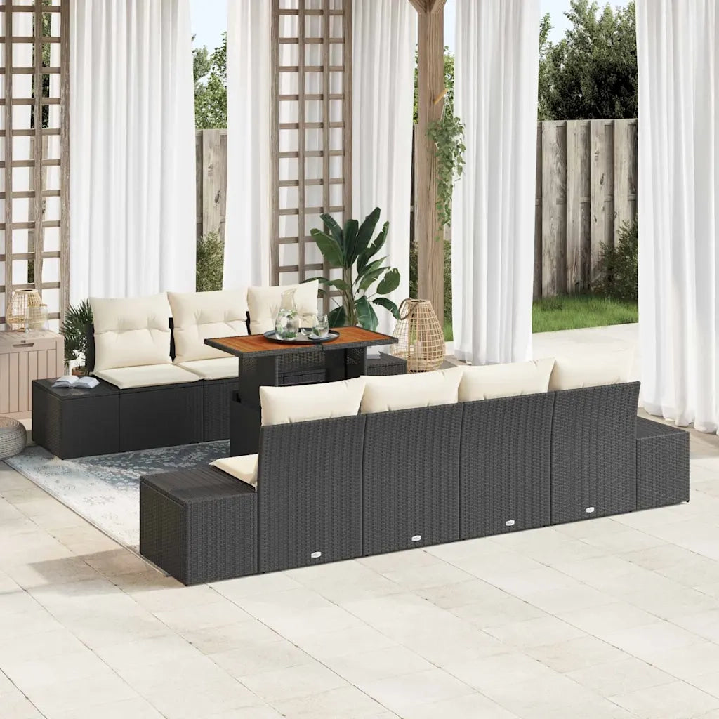 Set da Pranzo per Giardino con cuscino 8 pcs Nero e Crema