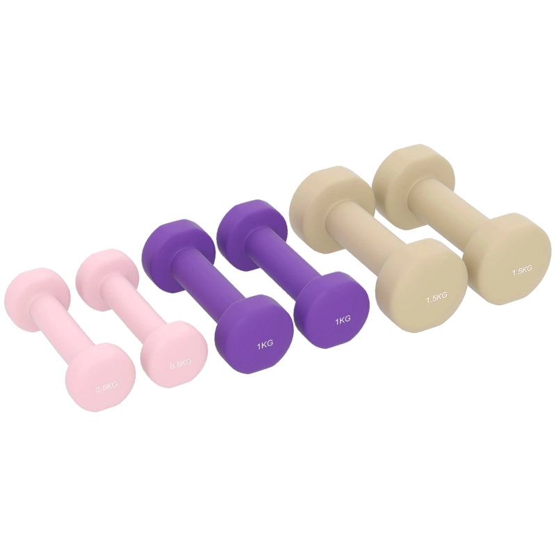 Set di manubri, set da 6 pezzi con custodia, pesi (0,5 kg, 1 kg, 1,5 kg), regolabili per uso domestico e in palestra.