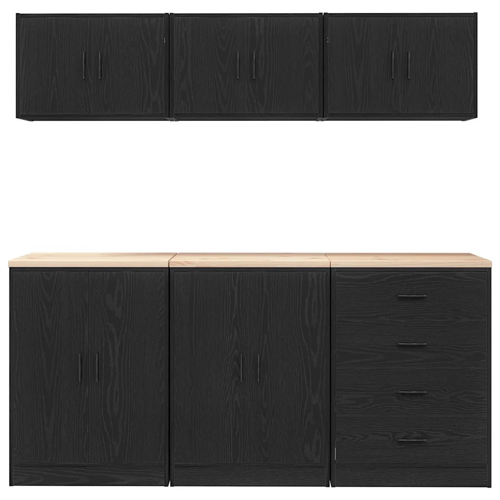 Armadi da Garage 6 pz Neri in Legno Multistrato