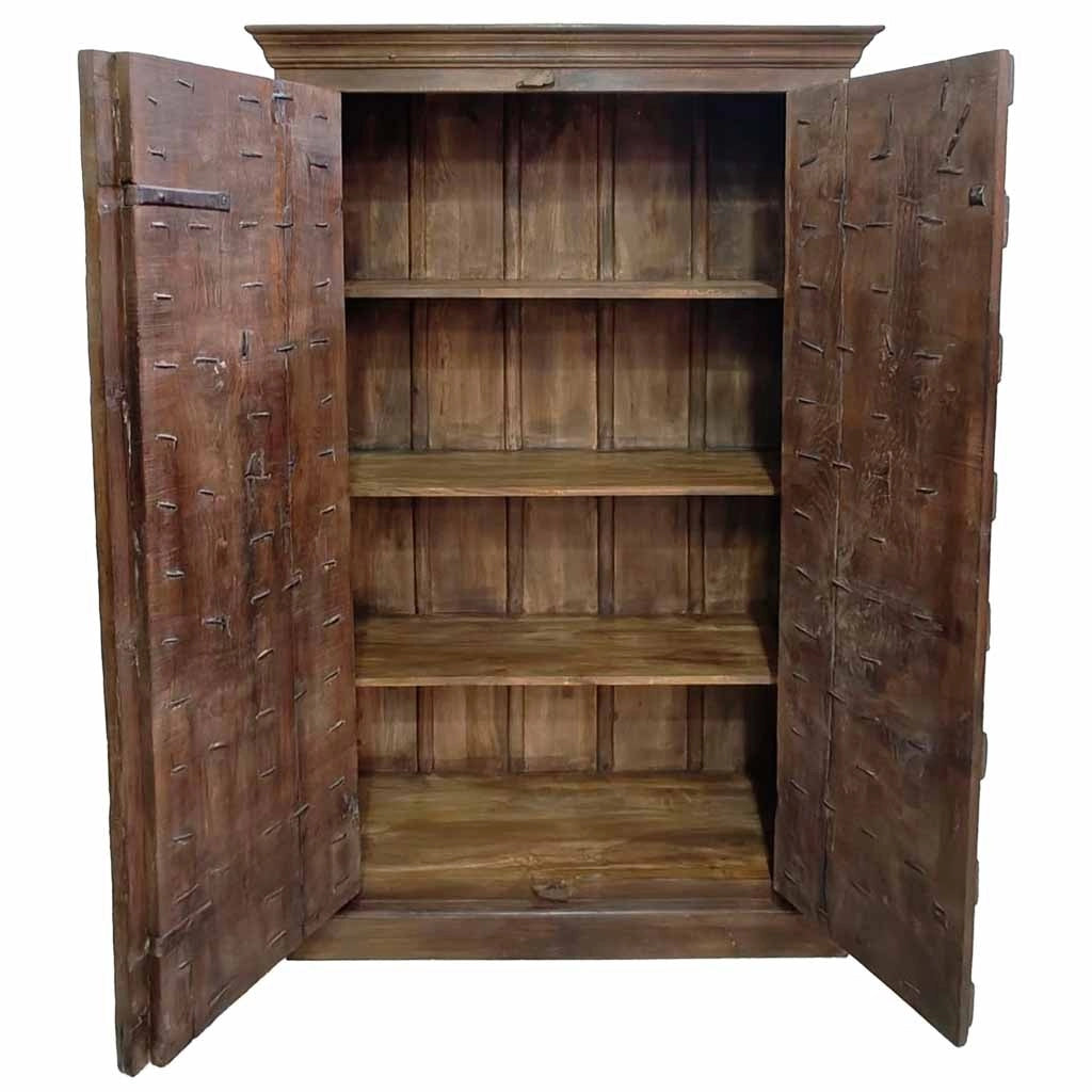 Armadio in legno con finitura artigianale marrone, 120x46x170h cm