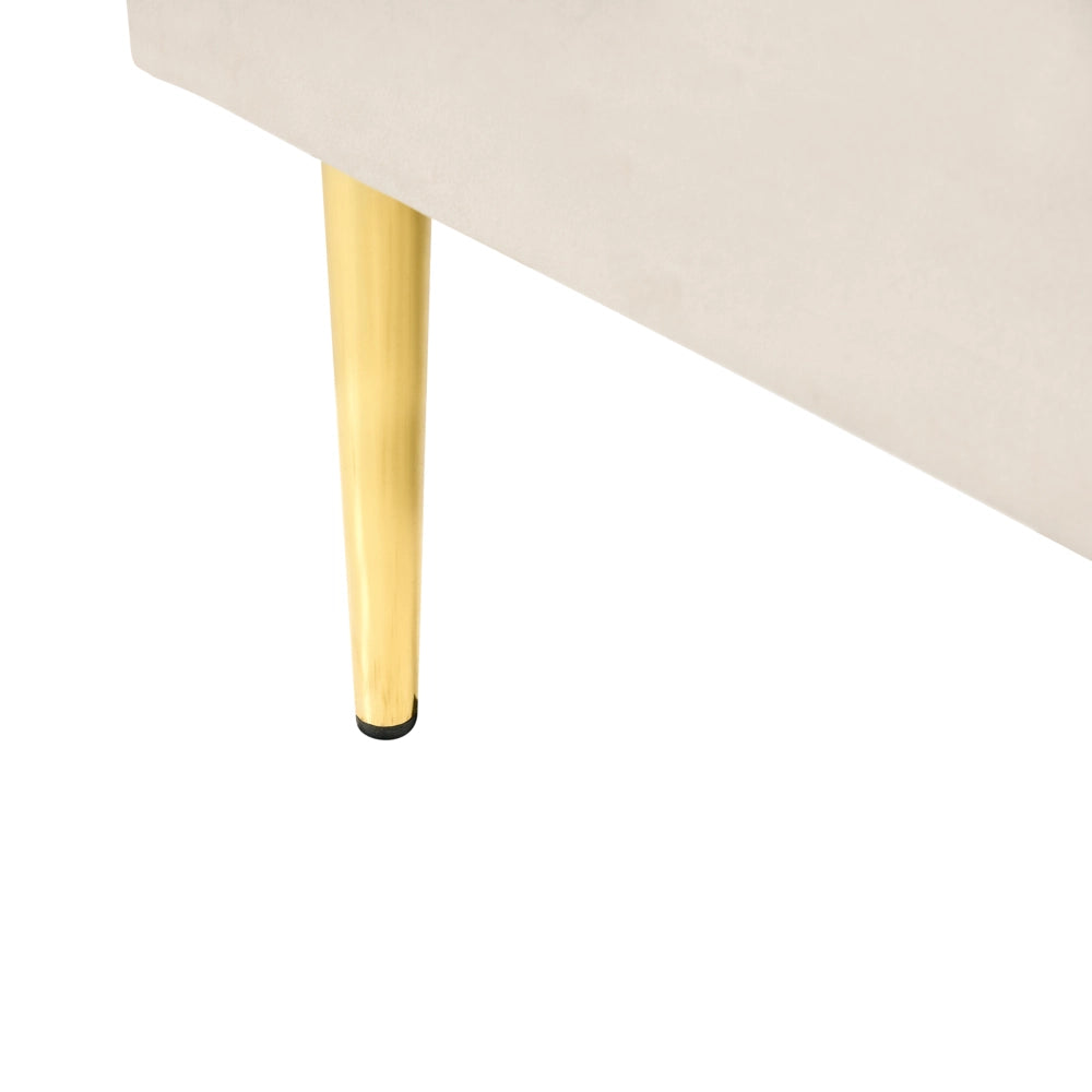 Letto beige velluto tappezzeria doppia dimensione gambe dorate testiera con rete a doghe 120 x 200 cm design minimalista