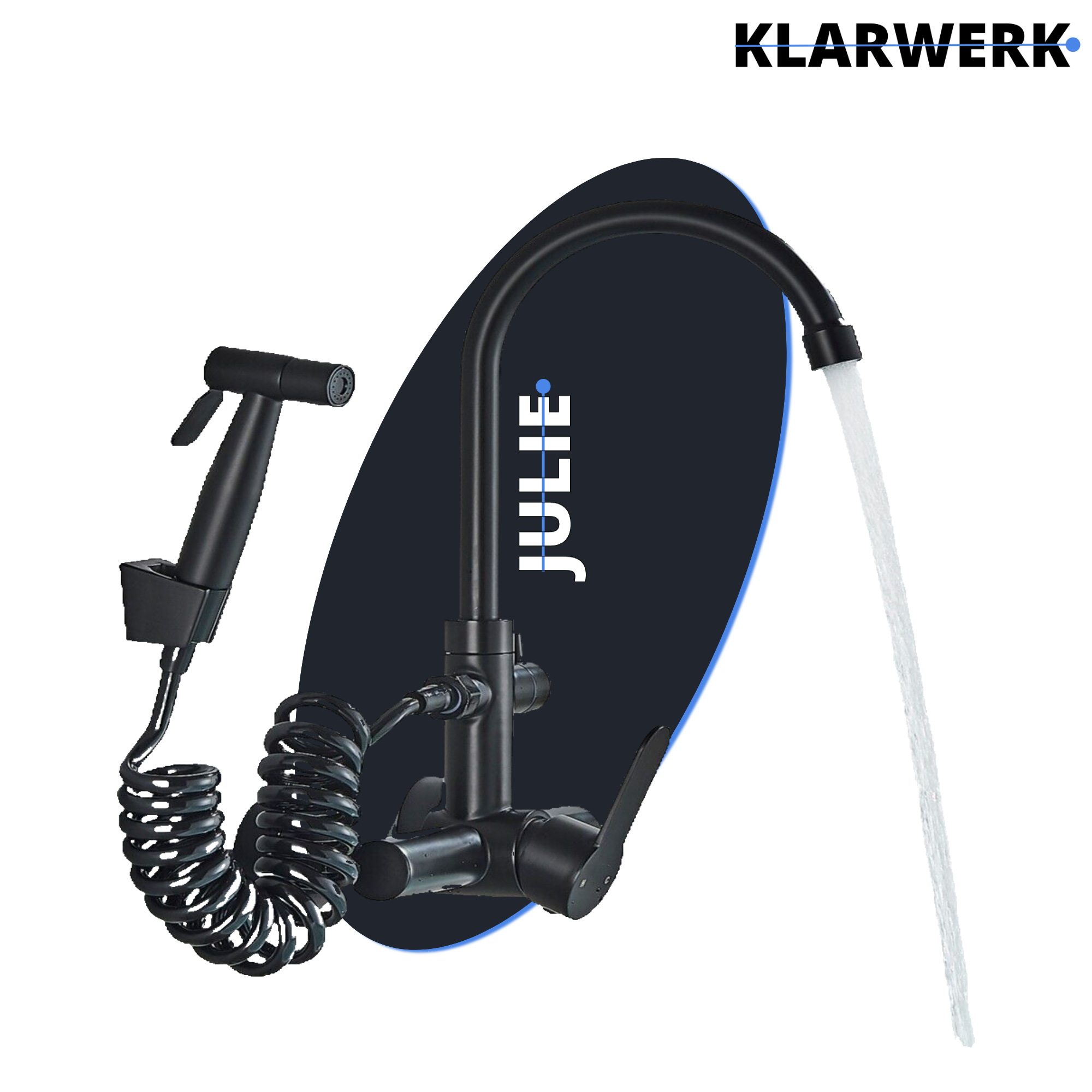 JULIE | Rubinetto miscelatore gastronomia a parete nero | professionale da cucina in acciaio inox con doccetta|Acqua rubinetto ristorante  bocca alta