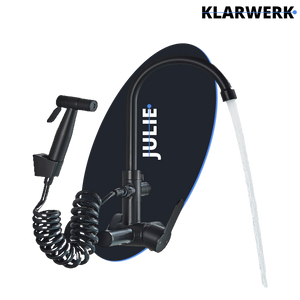 JULIE | Rubinetto miscelatore gastronomia a parete nero | professionale da cucina in acciaio inox con doccetta|Acqua rubinetto ristorante  bocca alta