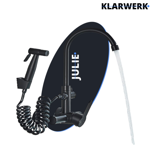 JULIE | Rubinetto miscelatore gastronomia a parete nero | professionale da cucina in acciaio inox con doccetta|Acqua rubinetto ristorante  bocca alta