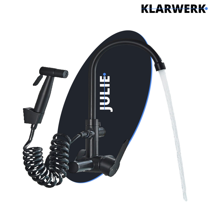 JULIE | Rubinetto miscelatore gastronomia a parete nero | professionale da cucina in acciaio inox con doccetta|Acqua rubinetto ristorante  bocca alta