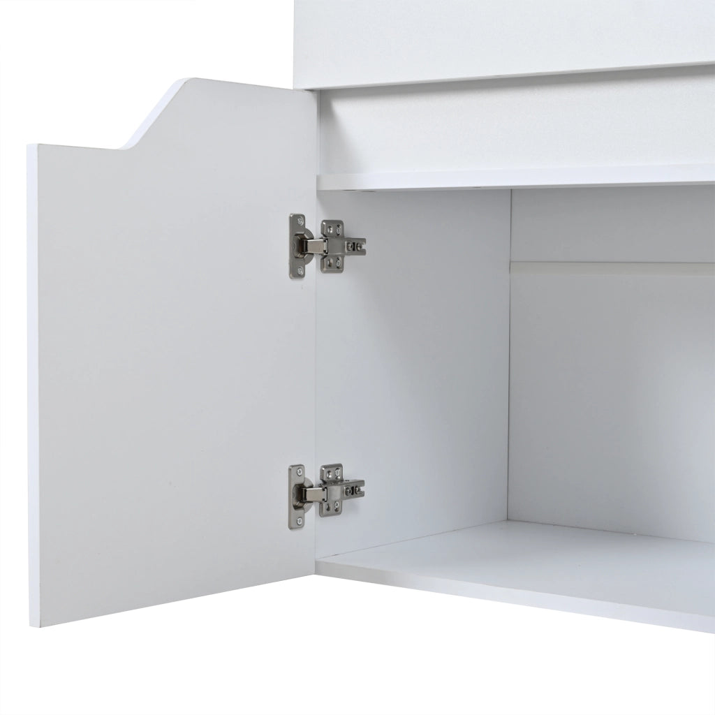 Credenza e madia con piano in vetro temperato, 2 cassetti e 2 ante, per sala da pranzo e soggiorno, bianco, 140 × 40 × 70 cm