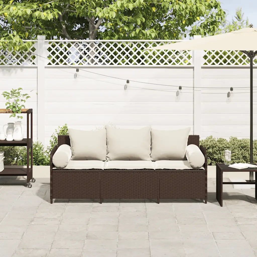 Divano da Giardino a 3 Posti con Cuscini in Polyrattan Marrone 4104173