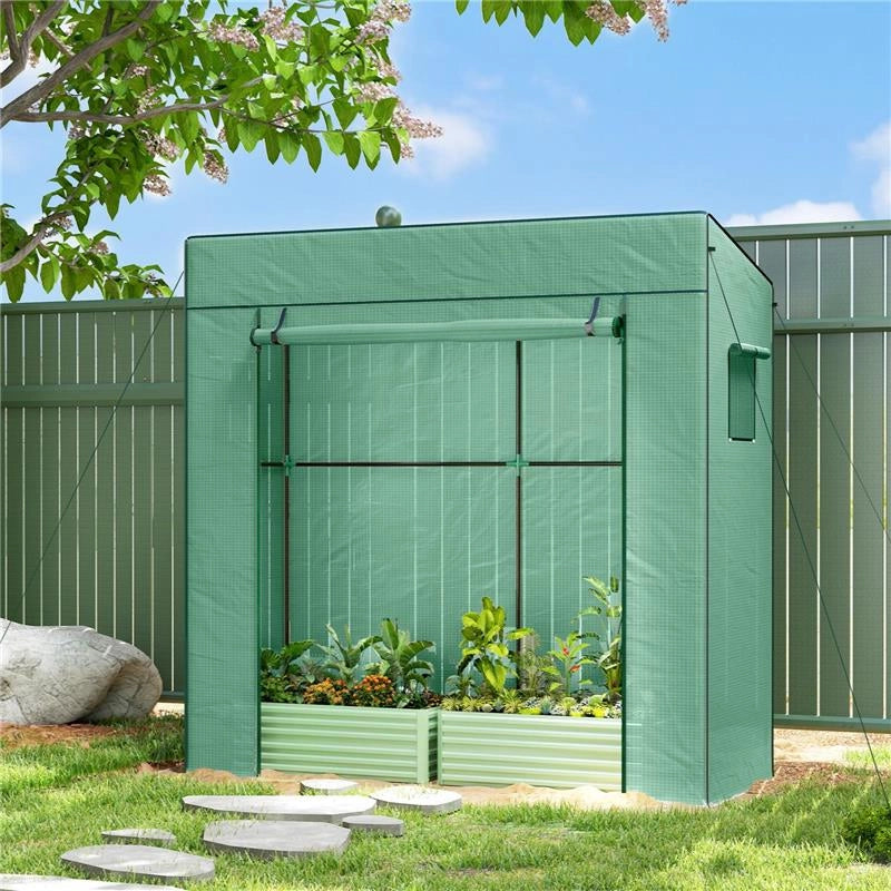 SERRA PER PIANTE CON 2 FINESTRE LATERALI A RETE E INGRESSO AVVOLGIBILE, IN PE E ACCIAIO, 196X77X197 CM, VERDE