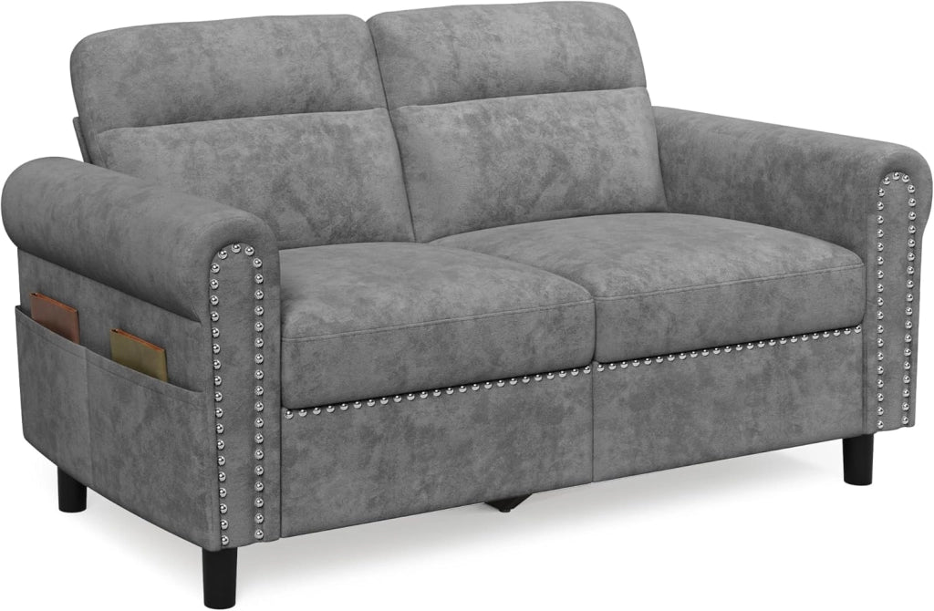 Divano a 2 posti,divanetto con tasca laterale,divano a due posti con cuscini di seduta rimovibili per soggiorno,camera da letto, ufficio,152 x 76 x 84 cm,Grigio scuro (Grigio scuro)