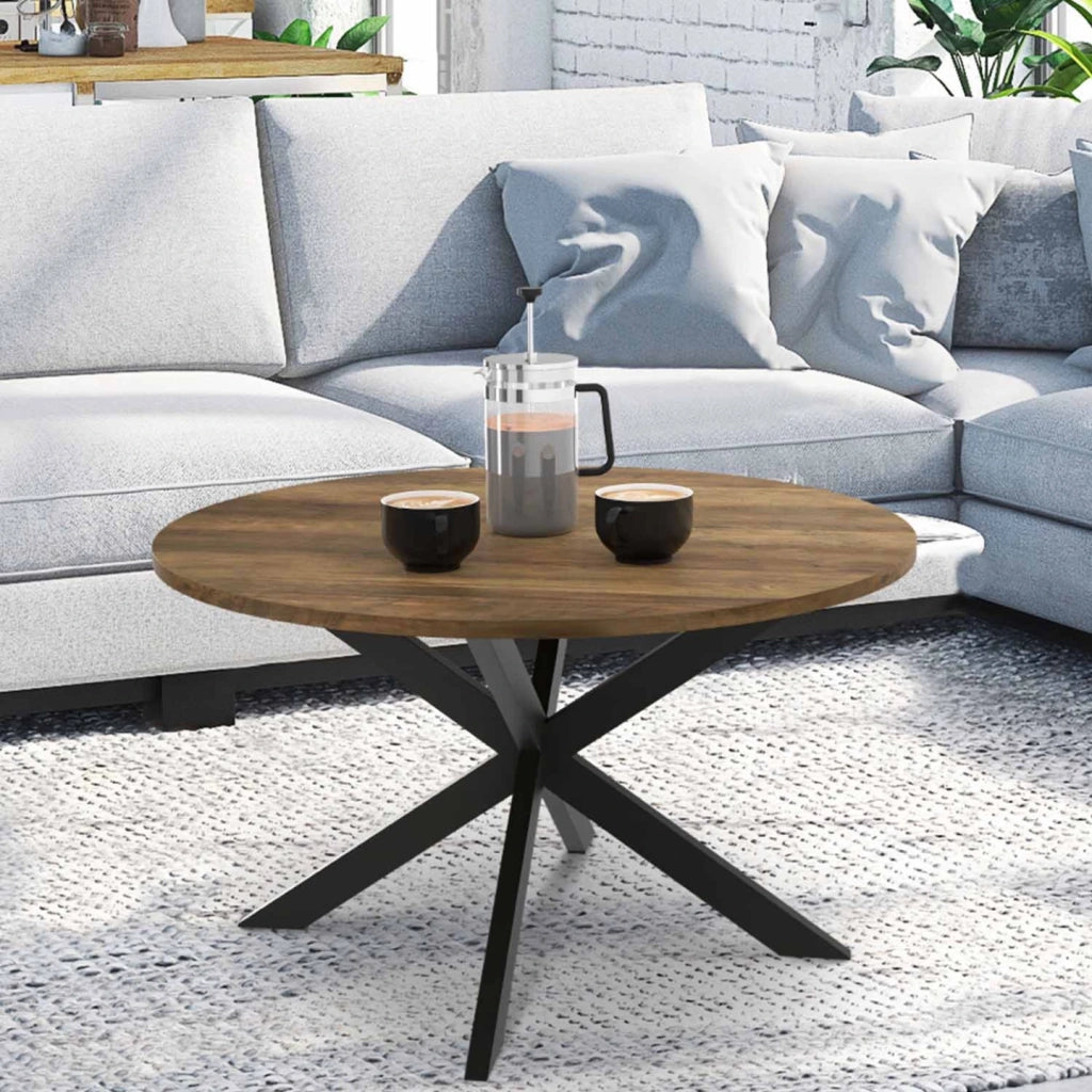 IDMarket - Mesa de centro redonda HAWKINS con pata de araña 70 cm