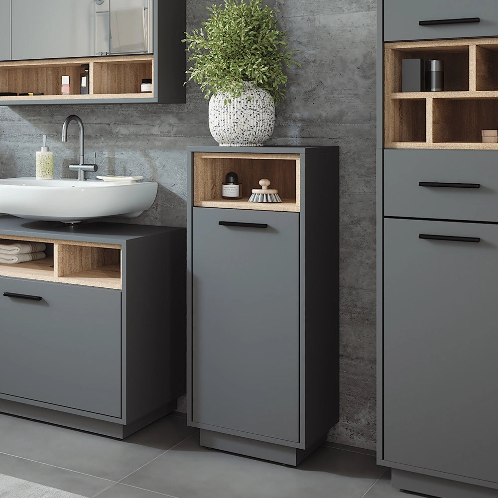 Vicco Mobiletto da bagno Antracite/Sonoma 38 x 93 cm con tasca interna rimovibile