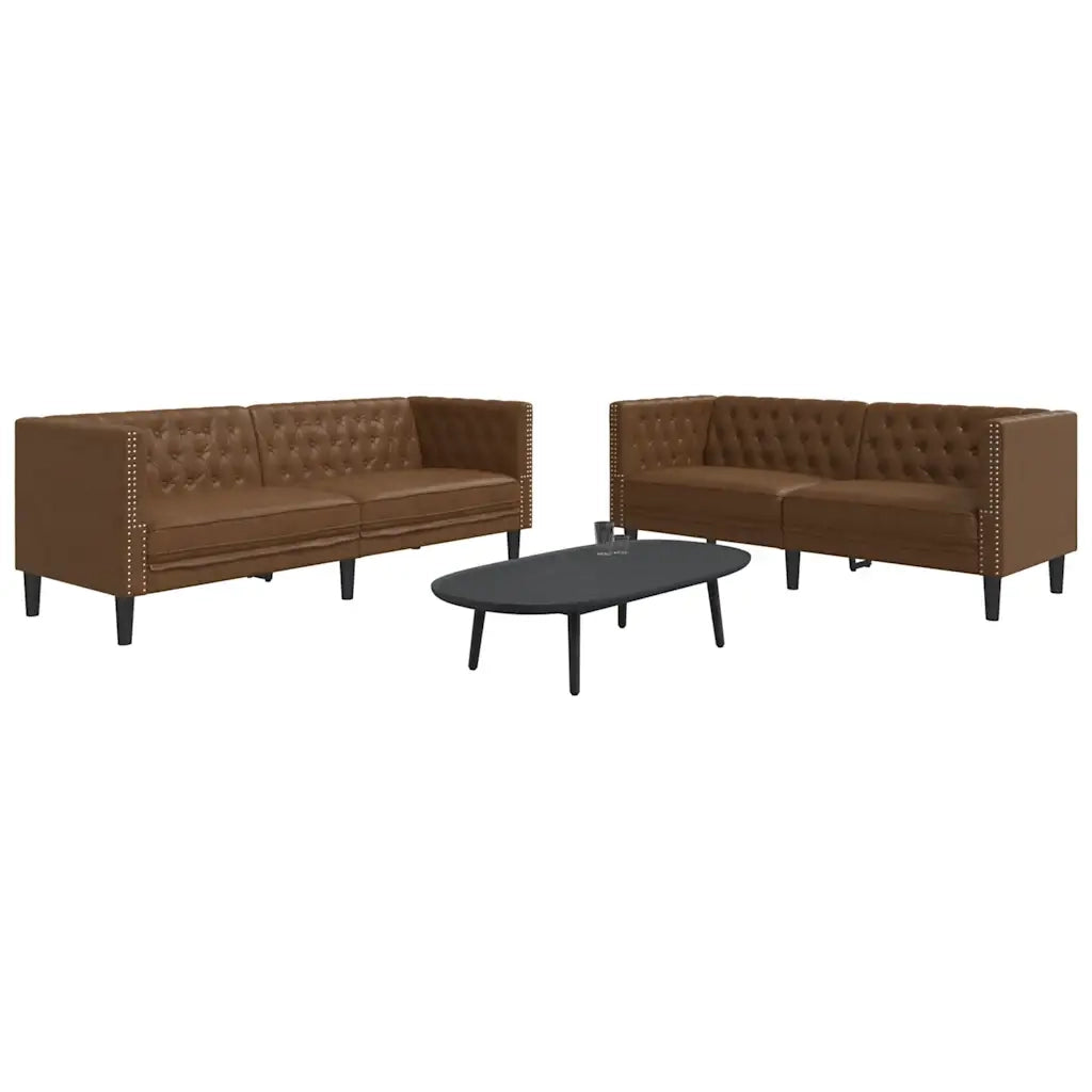 Set Divani Chesterfield 2pz Marrone in Similpelle Scamosciata 3209280