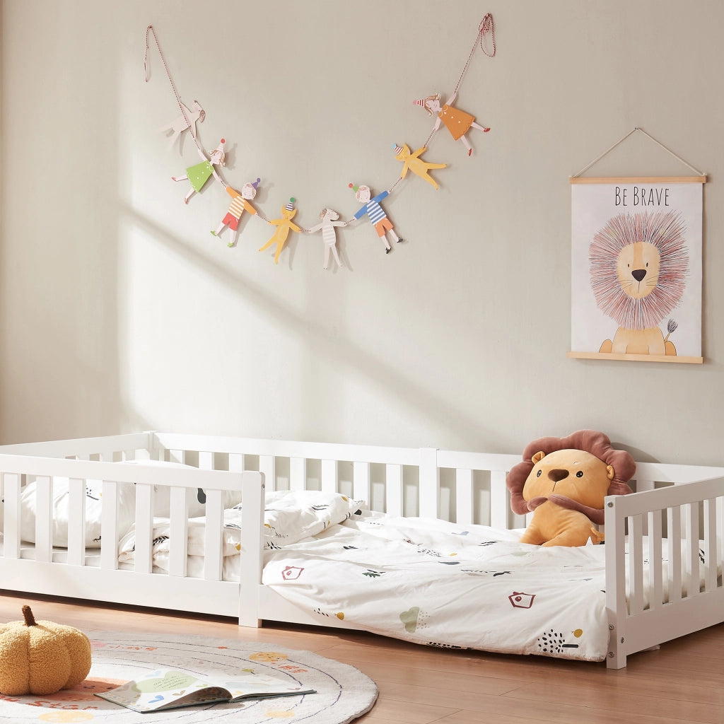 Letto Montessori per Cameretta Tanna in Legno di Pino 90 x 200 cm - Bianco [en.casa]