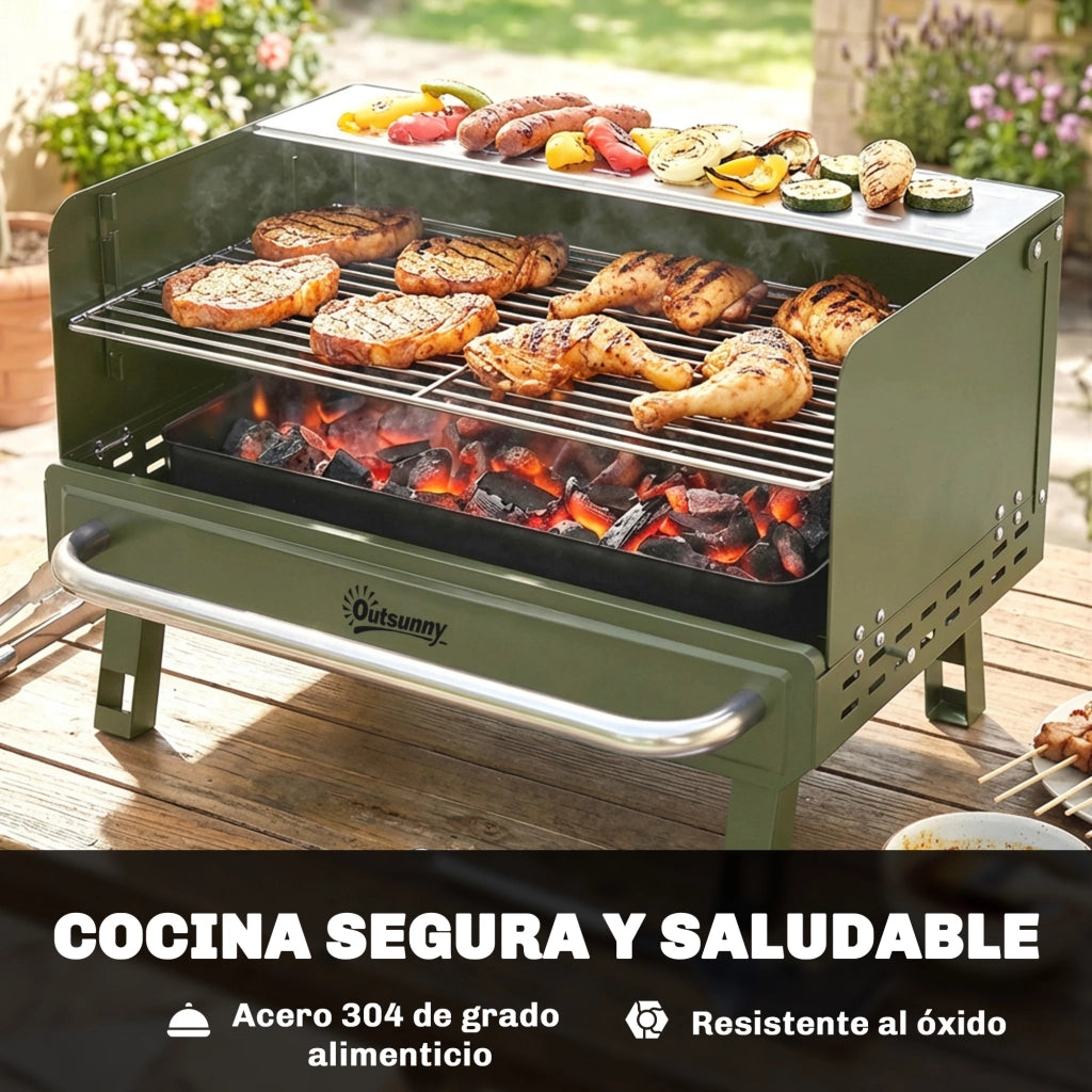 Barbecue a Carbone Pieghevole ¨C zephmum ¨C Verde 52x37x31.8 cm con Griglia Regolabile