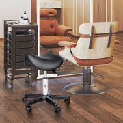 Sgabello girevole regolabile in altezza con ruote e seduta ergonomica per salone e studio, in ecopelle nera