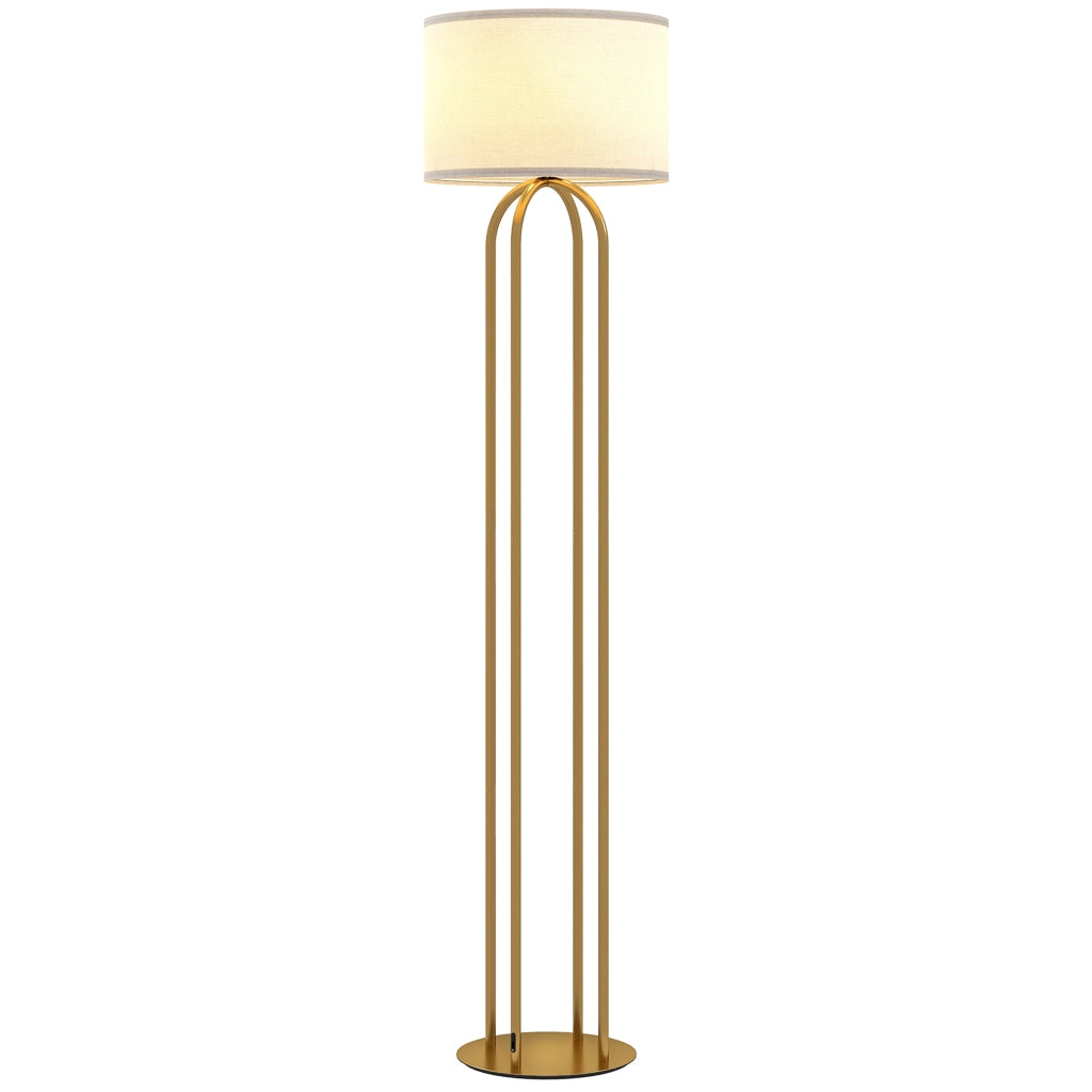 Lampada da Terra con Paralume in Lino ¨C Xylo ¨C ? 38 x 161 cm Oro e Beige