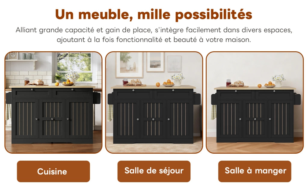 Carrello da cucina con piano ribaltabile 2 cassetti verticali vani laterali e ruote bloccabili per cucina in MDF nero