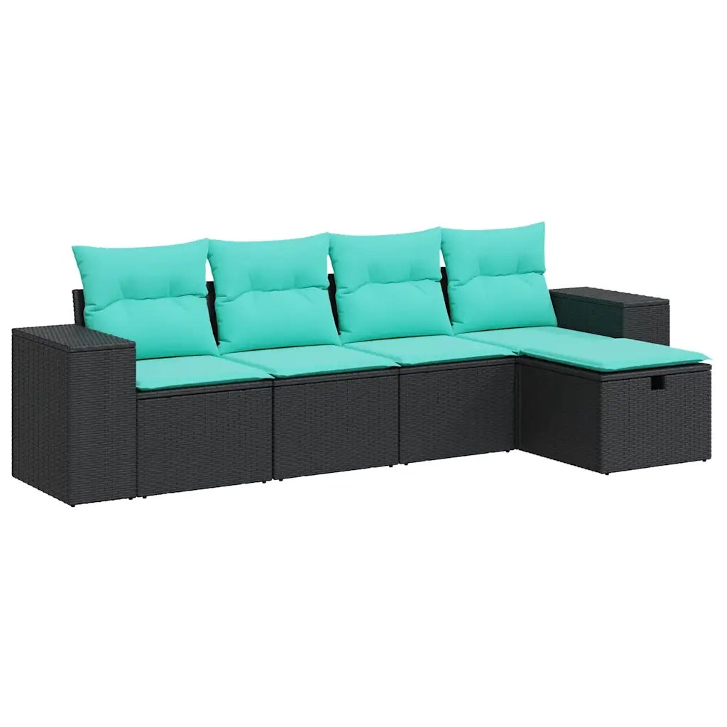 Set Divani da Giardino 5 pz con Cuscini in Polyrattan Nero 3325663