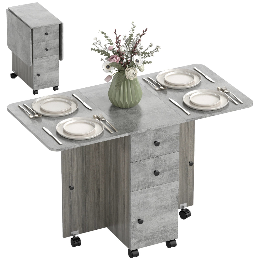 Tavolo Pieghevole con 2 Cassetti ¨C Zephmum ¨C Grigio Legno 120x60x76.5 cm
