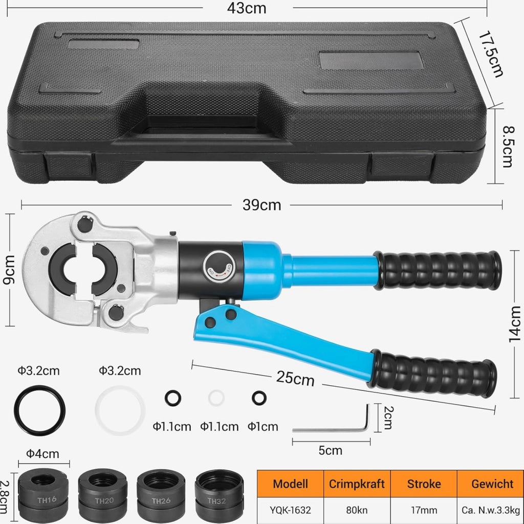Pressatrice Multistrato,Crimpatrice Multistrato,Pinza Crimpatrice Idraulica con Testa Rotante a 360°,Tubo Composito Press pinza per tubo plastica e alluminio,Pinza per Serra Multistrato TH16-20-26-32