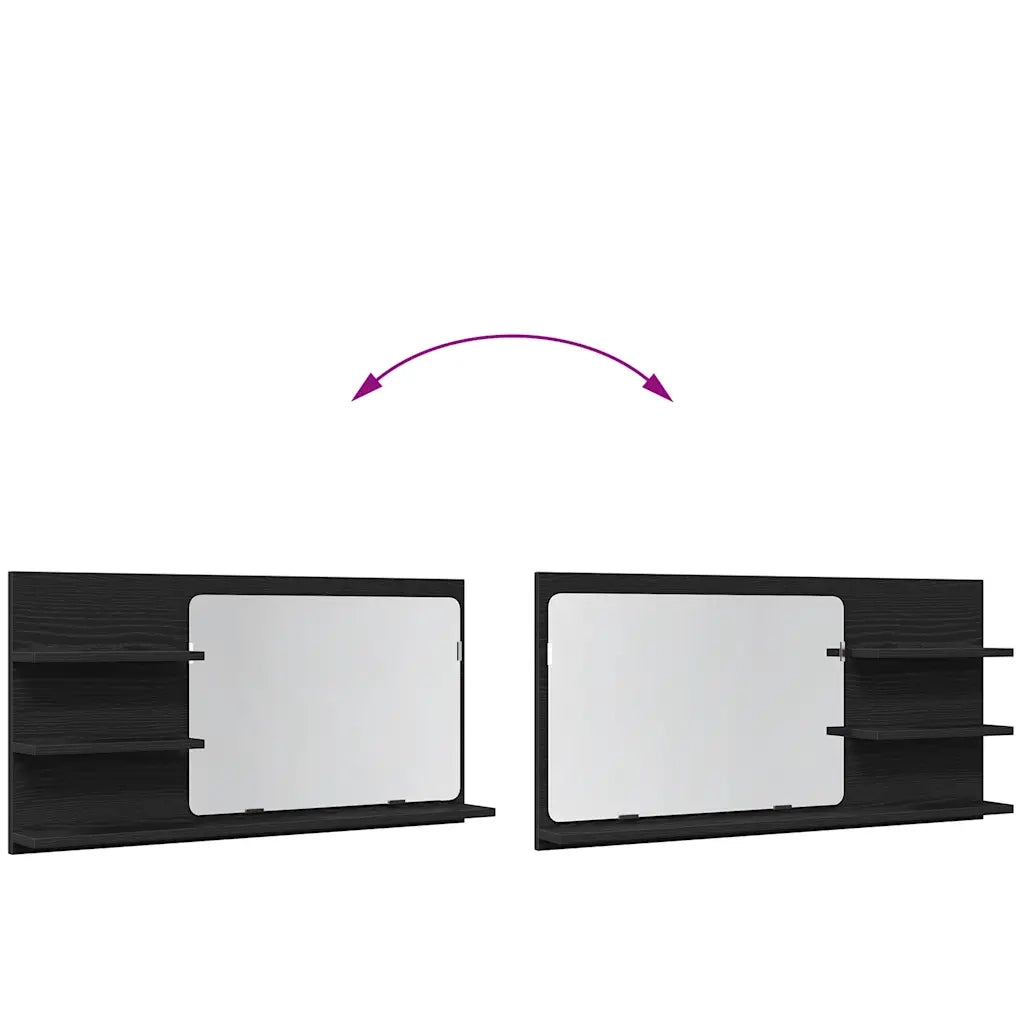 Mobiletto con Specchio per Bagno Rovere Nero 90x11x45 cm in Legno Massello 862029