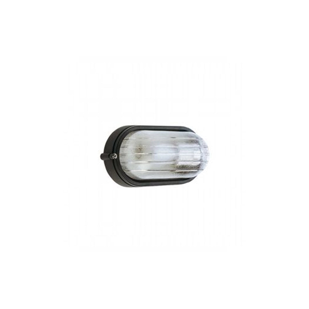 Applique Esterno Piccola Industriale Ovale Alluminio E Vetro Nero 1 Luce E27