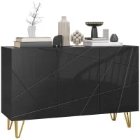 Mobile Contenitore con 2 Armadietti e Ripiano Regolabile, in Truciolato e Metallo, 120x40x75 cm, Nero e Oro