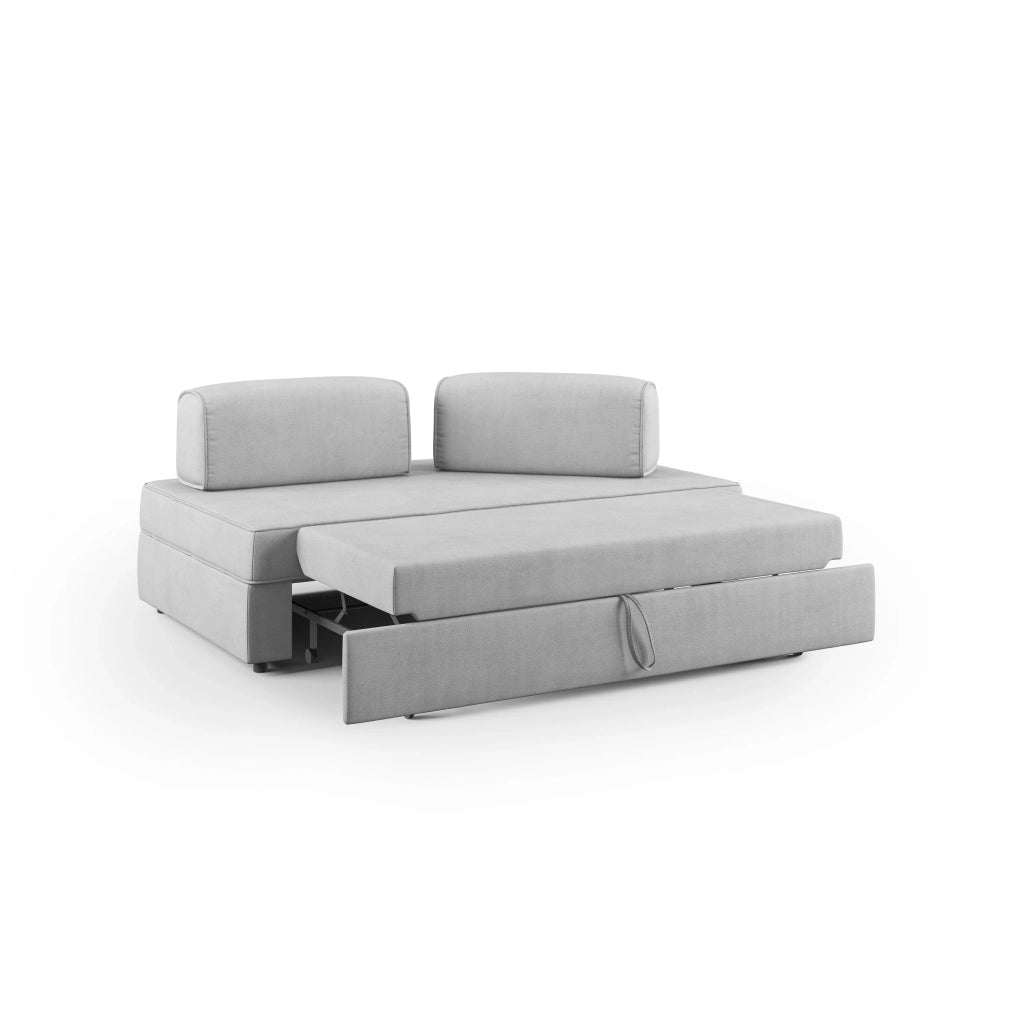 Liberty Divano con pouf estraibile e schienali movibili in tessuto morbido impermeabile T02 200 cm grigio chiaro