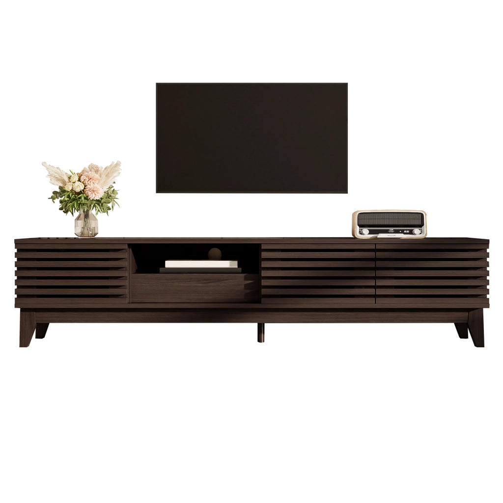Mobile TV con 3 Ante; 1 Cassetto e Vani Aperti; Passacavi; per Soggiorno; in Pannelli di Particelle; 170 × 35 × 40 cm; Naturale