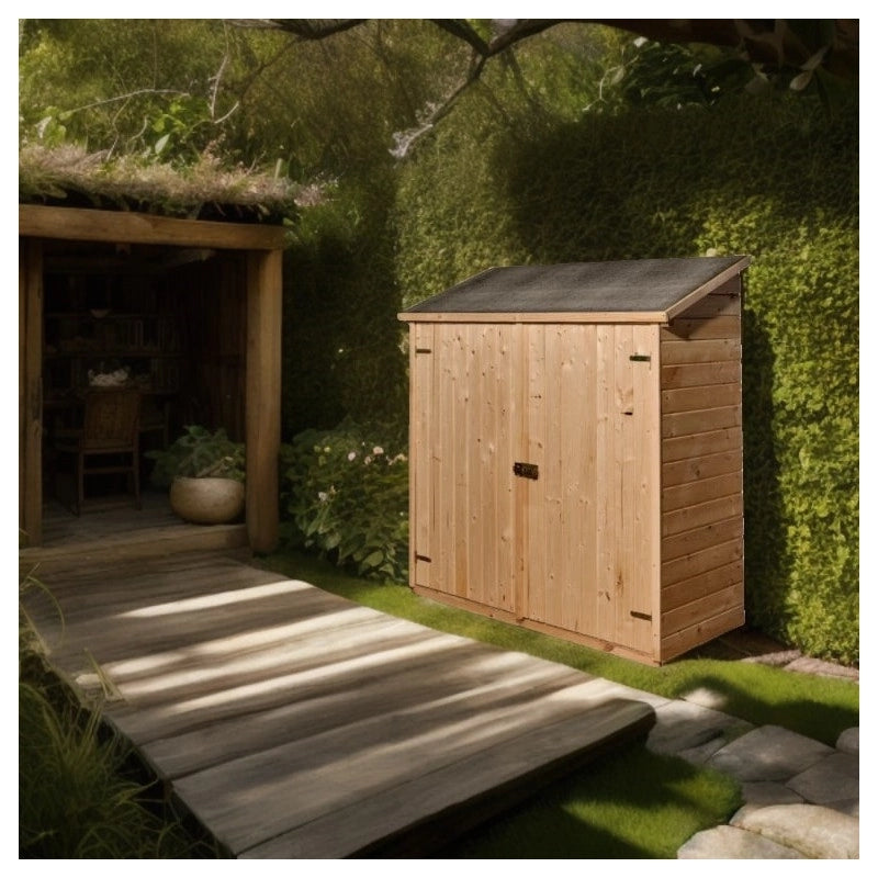 Ripostiglio da giardino in legno con ripiani – 163x66 cm – pannelli 16 mm, tetto bitumato e pavimento incluso – ED1708E2 Foresta