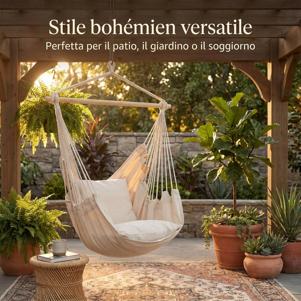 Marvin Amaca Poltrona Sospesa da Giardino Qatar Patio Sedia a Dondolo Seduta Imbottita con cuscini, da Appendere 1 Beige