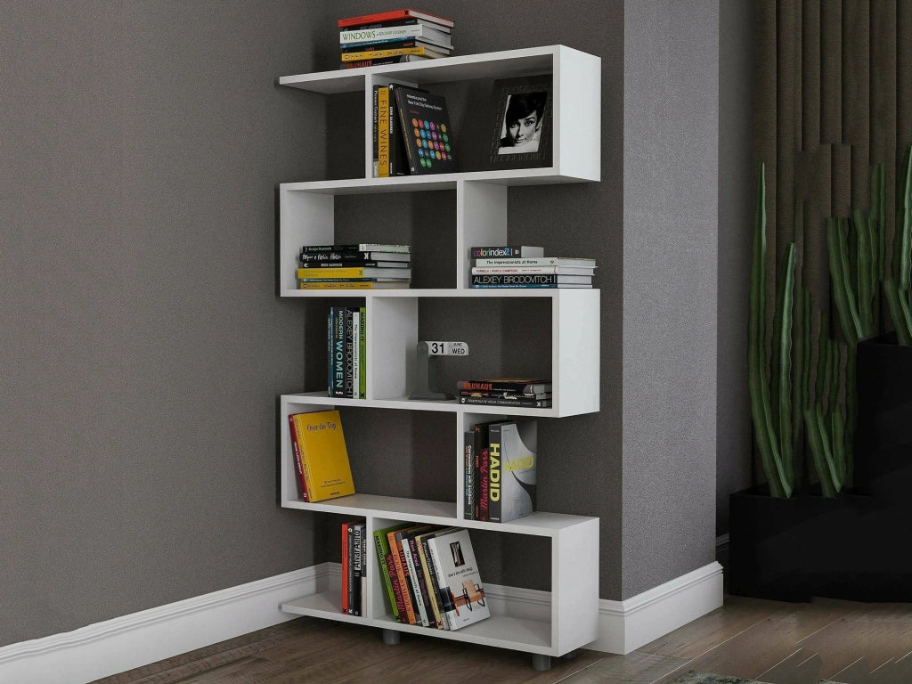 Libreria Severa, Scaffale da ufficio, Mobile portalibri, Biblioteca, 90x20h156 cm, Bianco