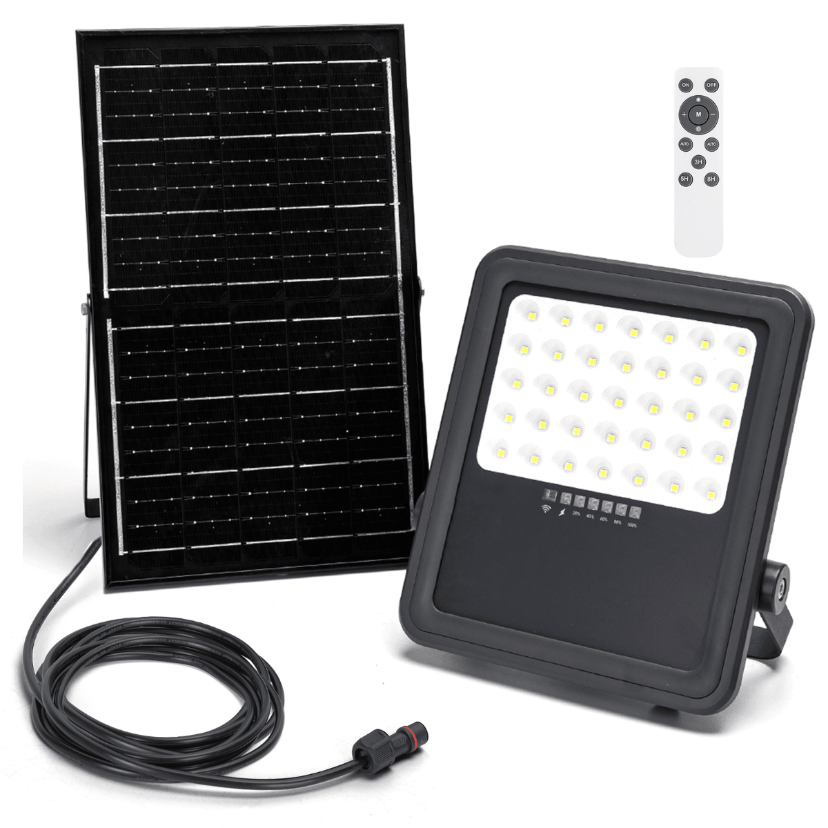 FARO SOLARE 300W LED CON PANNELLO FARETTO CREPUSCOLARE TELECOMANDO IP66