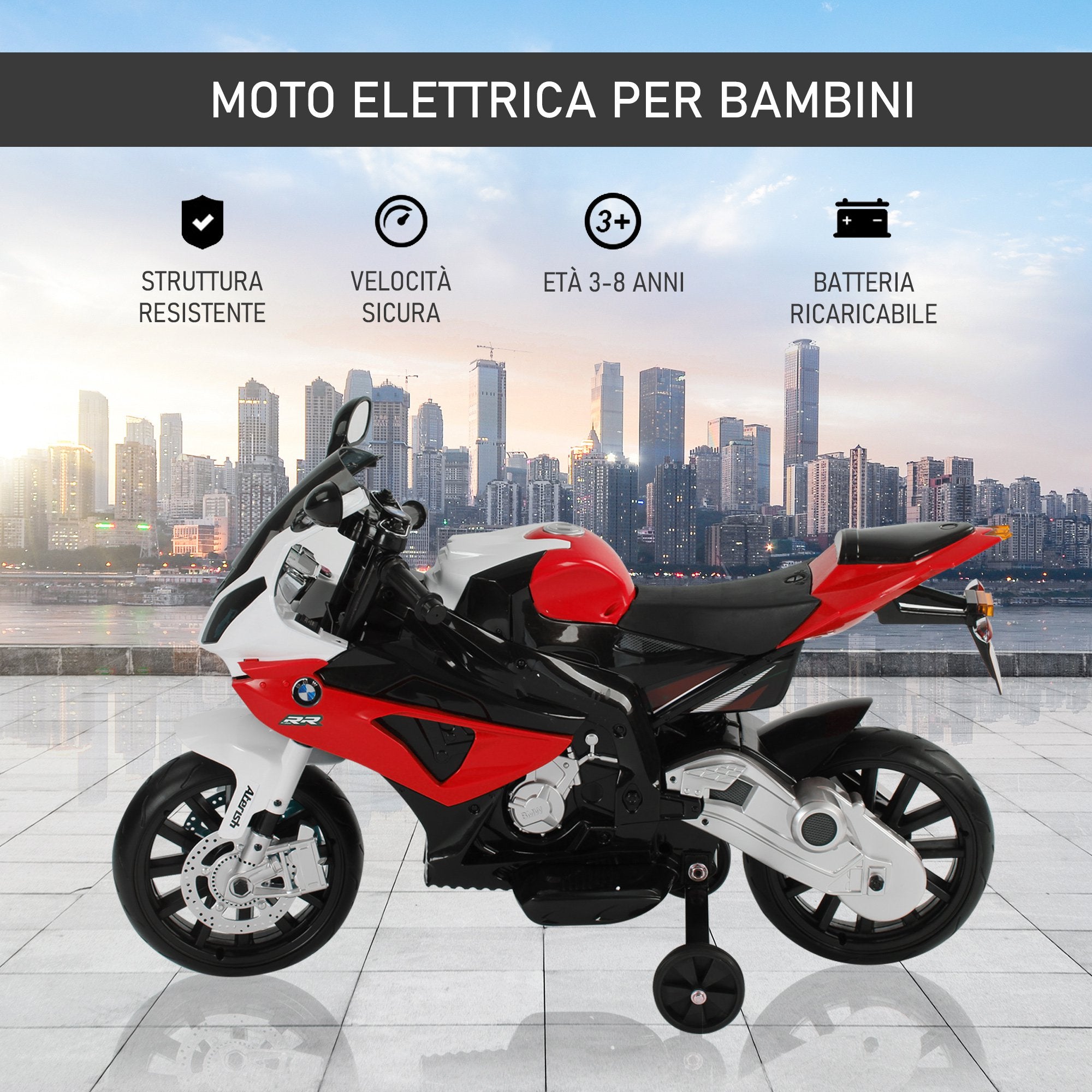 Easycomfort Moto Elettrica per Bambini 3-8 Anni con Licenza BMW, Batteria 12V, Rotelle e Luci, 110x47x69 cm