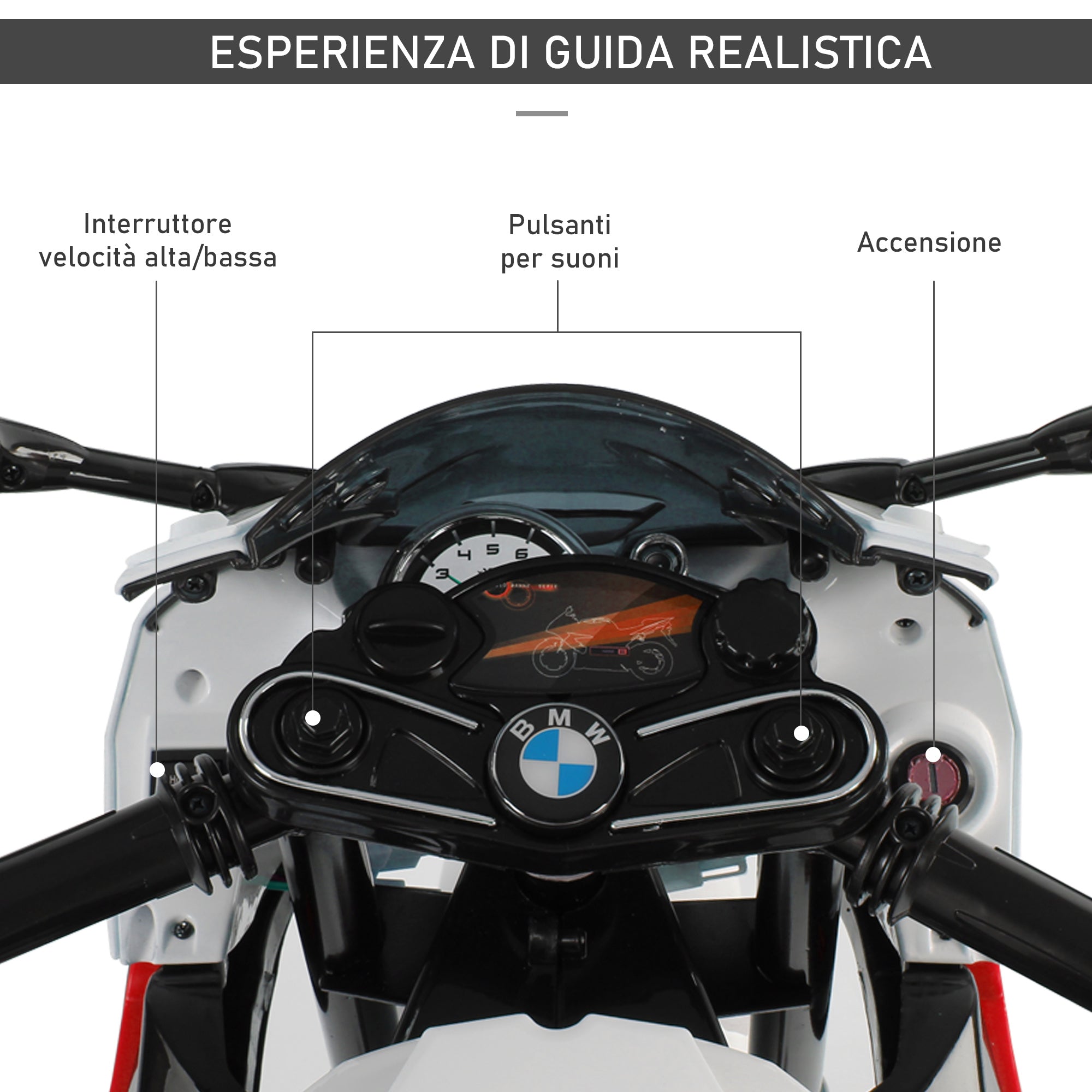 Easycomfort Moto Elettrica per Bambini 3-8 Anni con Licenza BMW, Batteria 12V, Rotelle e Luci, 110x47x69 cm