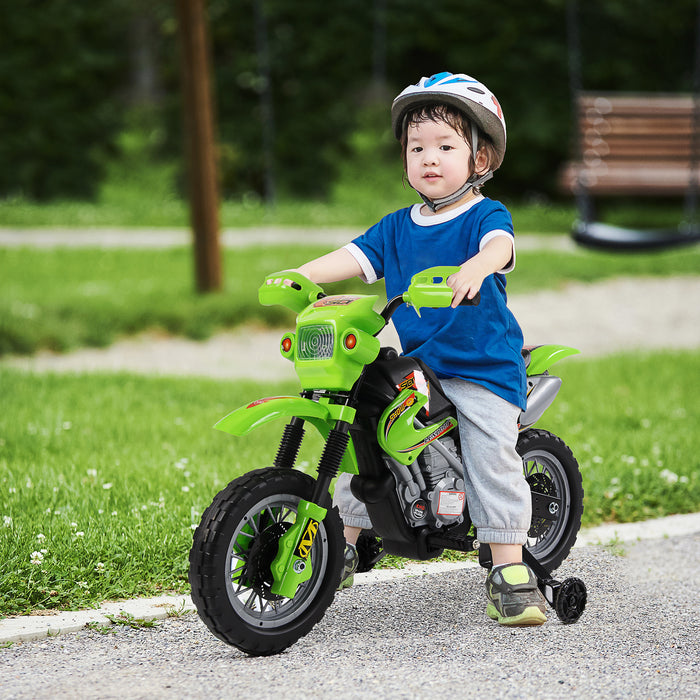 Easycomfort Moto Cross Elettrica con Rotelle Verde per Bambini 3 anni e più, Batteria 6V Velocità 2.5km/h, 102 x 53 x 66cm