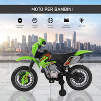 Easycomfort Moto Cross Elettrica con Rotelle Verde per Bambini 3 anni e più, Batteria 6V Velocità 2.5km/h, 102 x 53 x 66cm