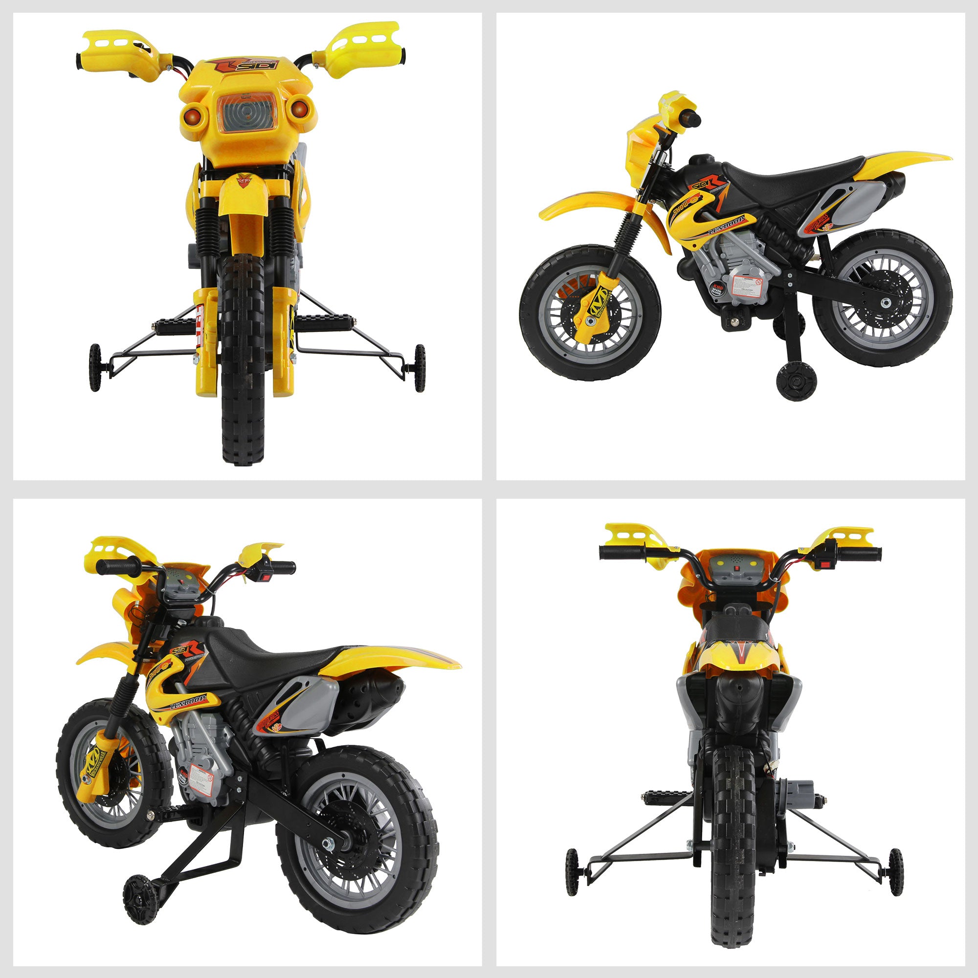 Easycomfort Moto Cross Elettrica con Rotelle Giallo per Bambini 3 anni e più, Batteria 6V Velocità 2.5km/h, 102 x 53 x 66cm