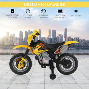 Easycomfort Moto Cross Elettrica con Rotelle Giallo per Bambini 3 anni e più, Batteria 6V Velocità 2.5km/h, 102 x 53 x 66cm