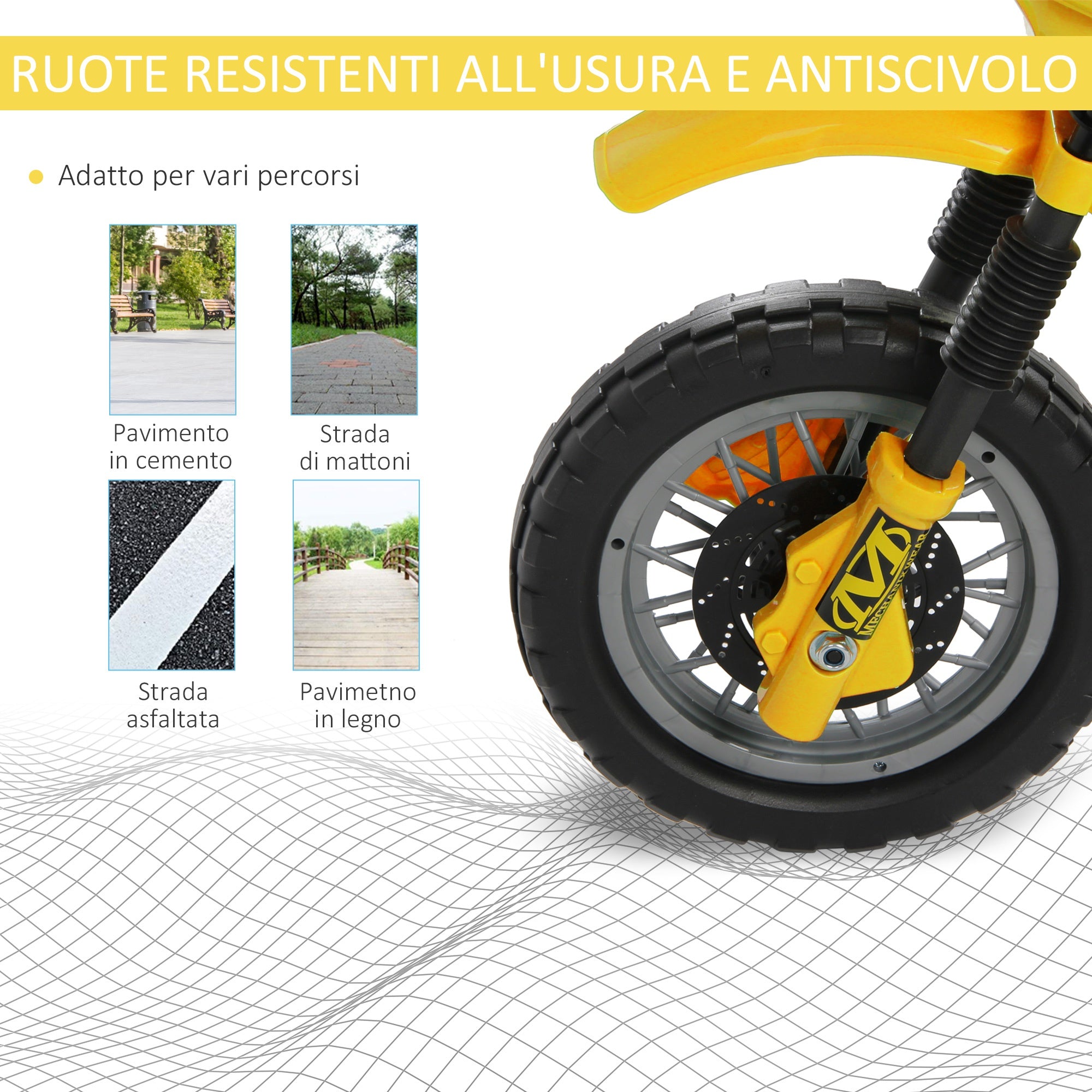 Easycomfort Moto Cross Elettrica con Rotelle Giallo per Bambini 3 anni e più, Batteria 6V Velocità 2.5km/h, 102 x 53 x 66cm