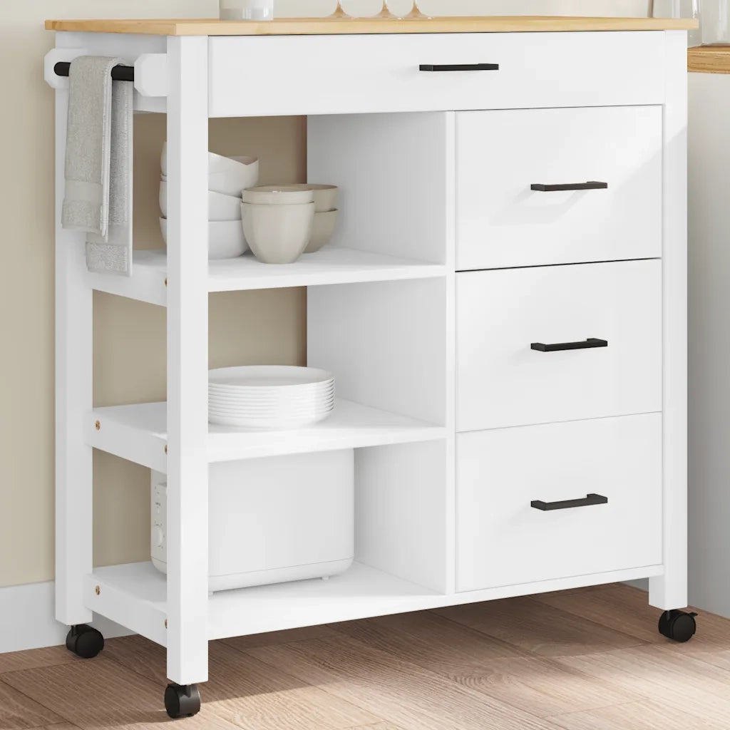 Carrello da Cucina MONZA 84x40x88,5 cm in Legno Massello di Pino