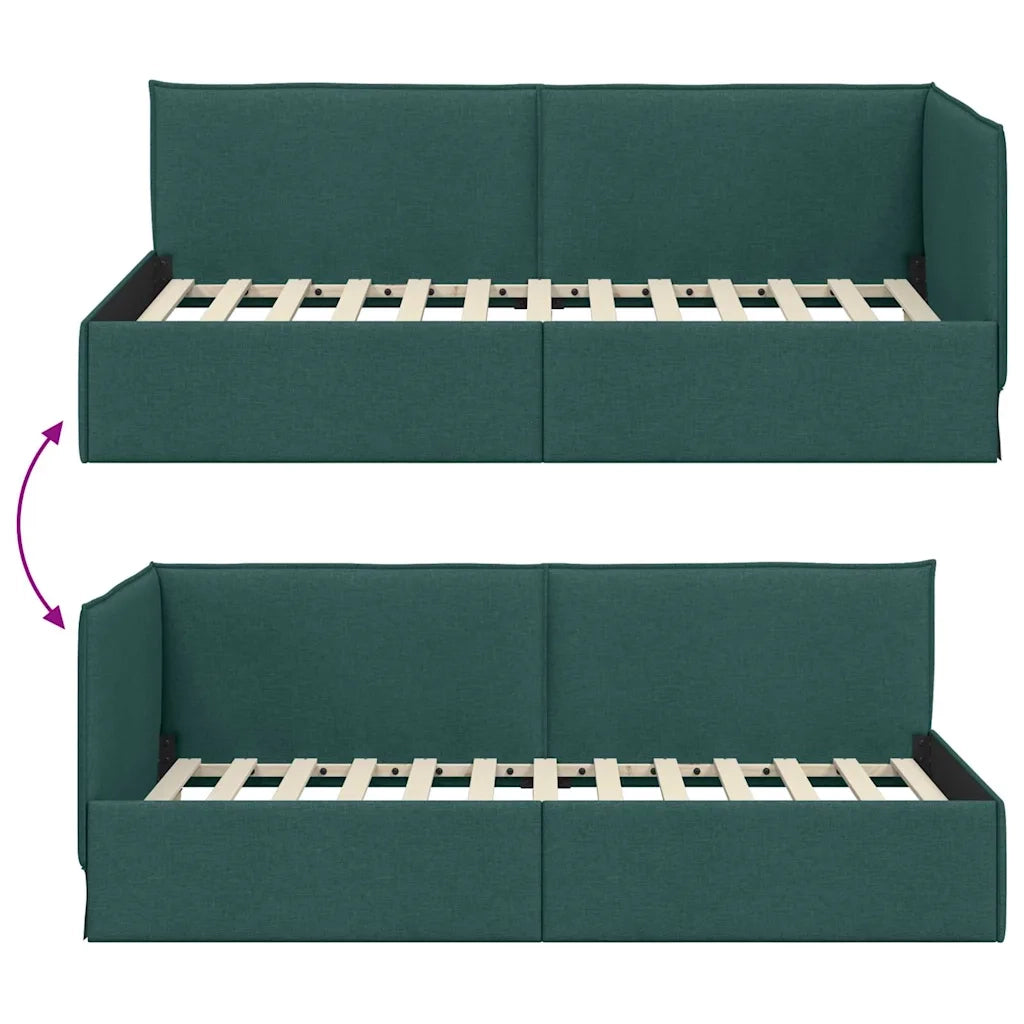 Cornice del letto ad angolo Verde Scuro 90 x 190 cm Tessuto