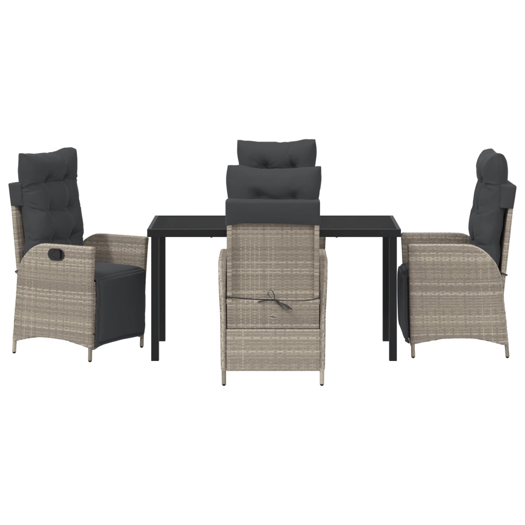 Set da Pranzo da Giardino 5 Pezzi Rattan Polyrattan Grigio Chiaro