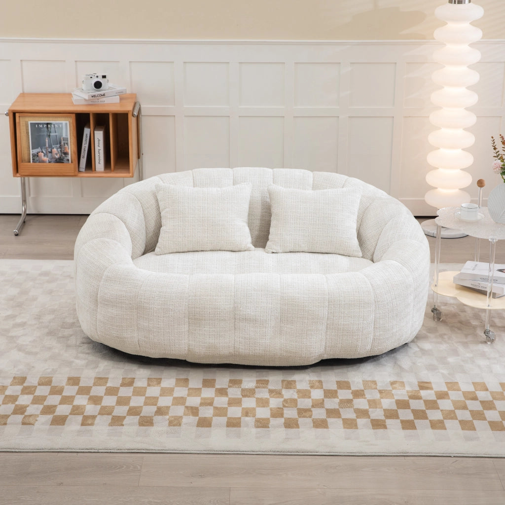 OKWISH Poltrona Pouf con Schienale Alto e Braccioli, Seduta da Pavimento in Schiuma Memory, Ciniglia Beige