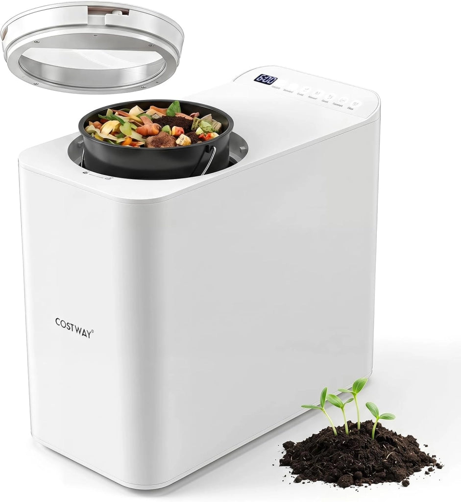 3 L Compostiera da Cucina, Bidone per Rifiuti Organici con Timer, Filtro e Finestra Visibile, Compostiera Elettrica, Asciugatura, Macinatura, Raffreddamento