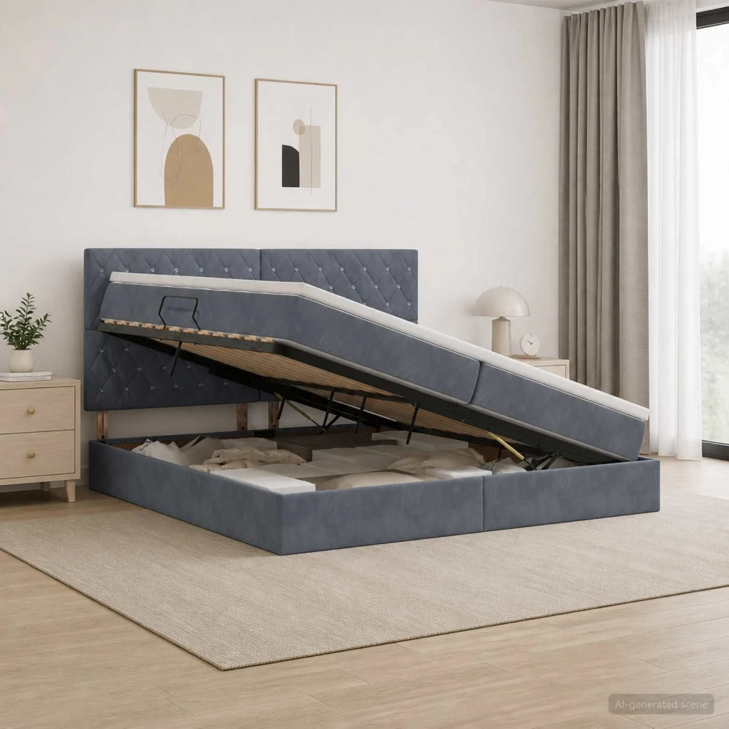 Letto con contenitore LED e materasso Grigio Scuro 200 x 200 cm 3460093