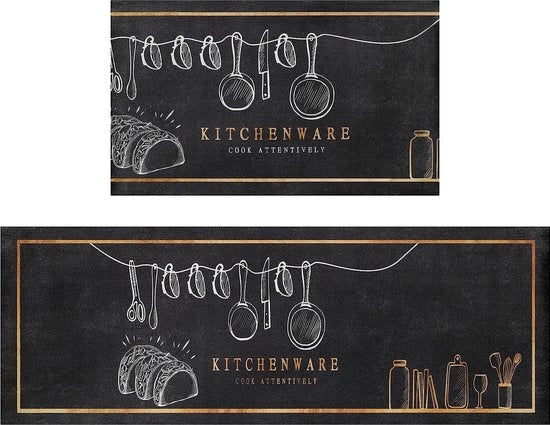 Set di tappeti da cucina, stile coperchi pentola, tappeto PVC da cucina, tappeto antiscivolo impermeabile all'olio per cucina ufficio (45x75cm+45x120cm)